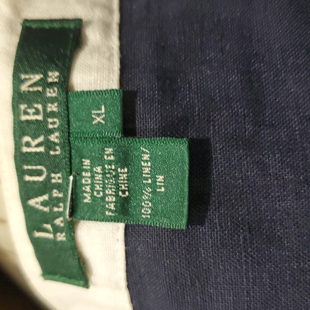 Lauren Ralph Lauren Linen  Blue and White Tunic top Sz XL - Picture 7 of 11